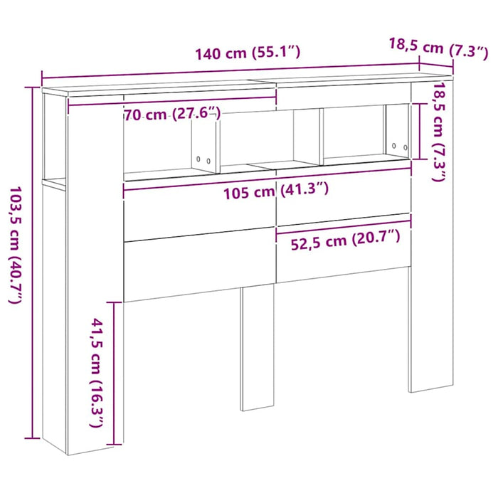 Tăblie de pat cu LED, stejar artizanal, 140x18,5x103,5 cm, lemn - WALTI WALTI