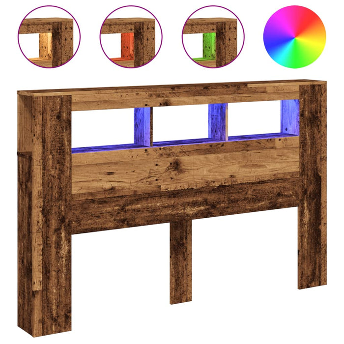 Tăblie pat cu LED lemn vechi 160x18,5x103,5 cm lemn prelucrat - WALTI WALTI