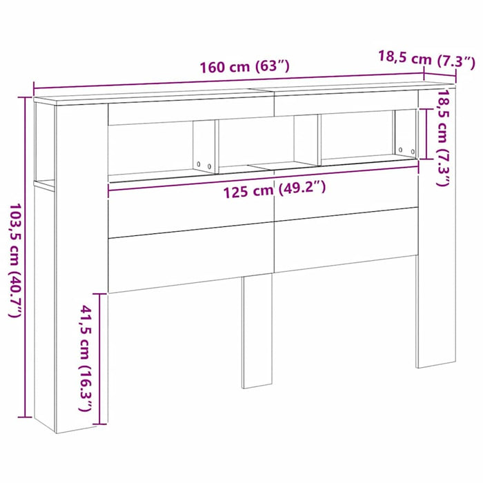 Tăblie de pat cu LED, stejar artizanal, 160x18,5x103,5 cm, lemn - WALTI WALTI