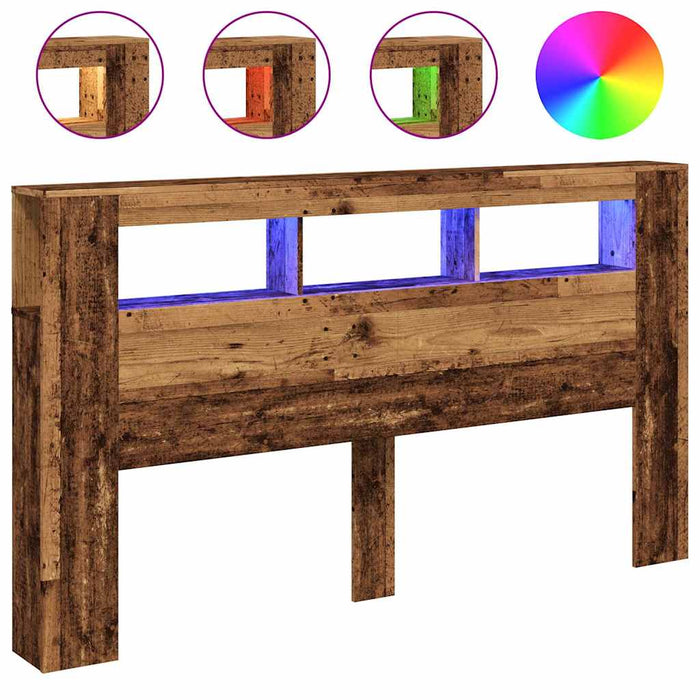 Tăblie pat cu LED lemn vechi 180x18,5x103,5 cm lemn prelucrat - WALTI WALTI