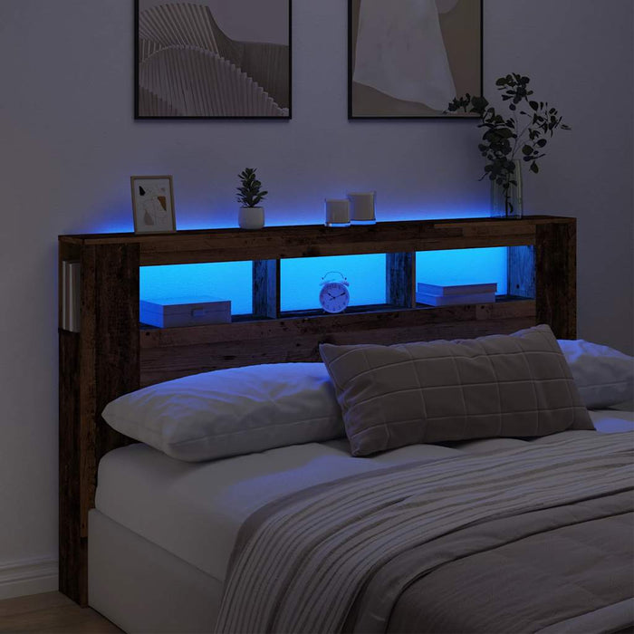 Tăblie pat cu LED lemn vechi 180x18,5x103,5 cm lemn prelucrat - WALTI WALTI