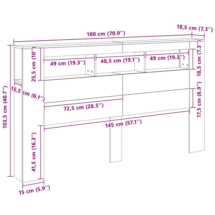 Tăblie de pat cu LED, stejar artizanal, 180x18,5x103,5 cm, lemn - WALTI WALTI