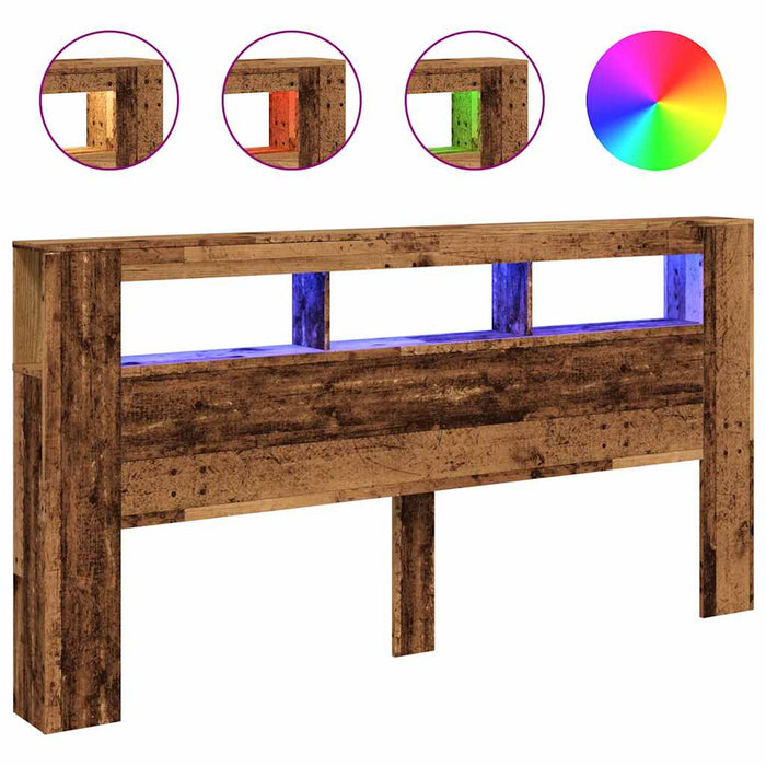 Tăblie pat cu LED lemn vechi 200x18,5x103,5 cm lemn prelucrat - WALTI WALTI