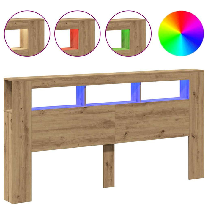 Tăblie de pat cu LED, stejar artizanal, 200x18,5x103,5 cm, lemn - WALTI WALTI