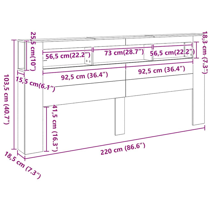 Tăblie de pat cu LED, stejar artizanal, 220x18,5x103,5 cm, lemn - WALTI WALTI