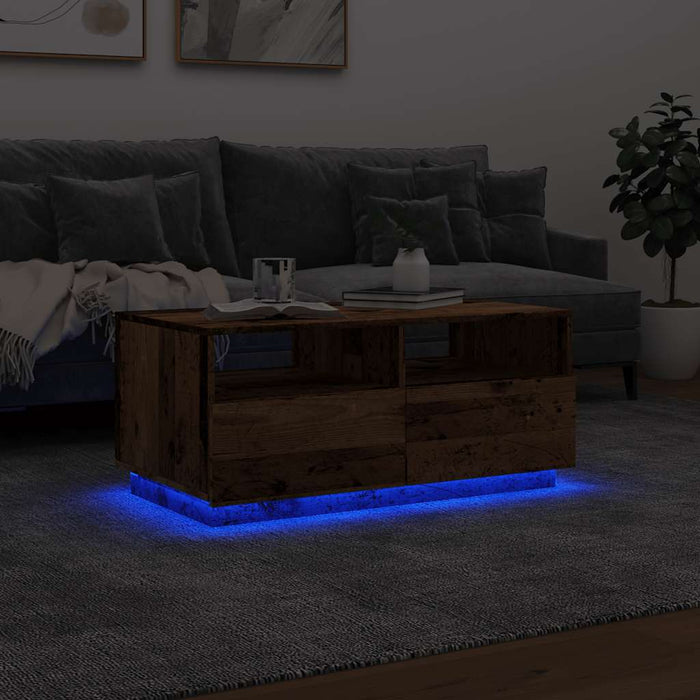 Măsuță de cafea cu lumini LED, lemn vechi, 90x49x40 cm WALTI
