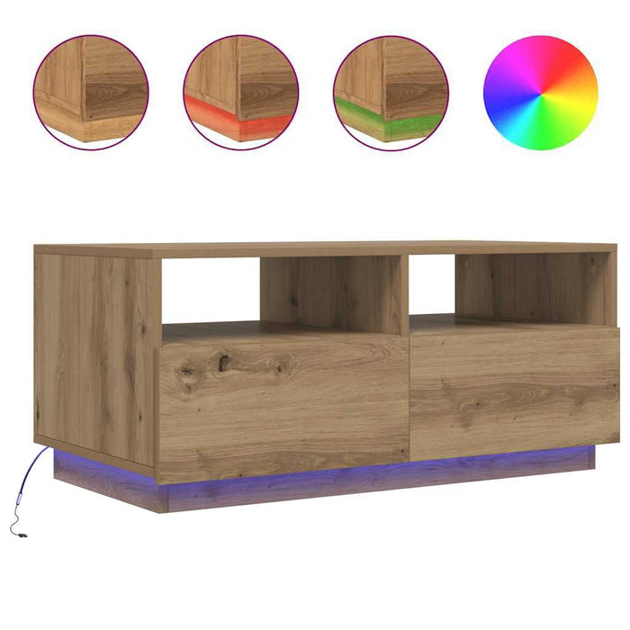 Măsuță de cafea cu lumini LED, stejar artizanal, 90x49x40 cm WALTI