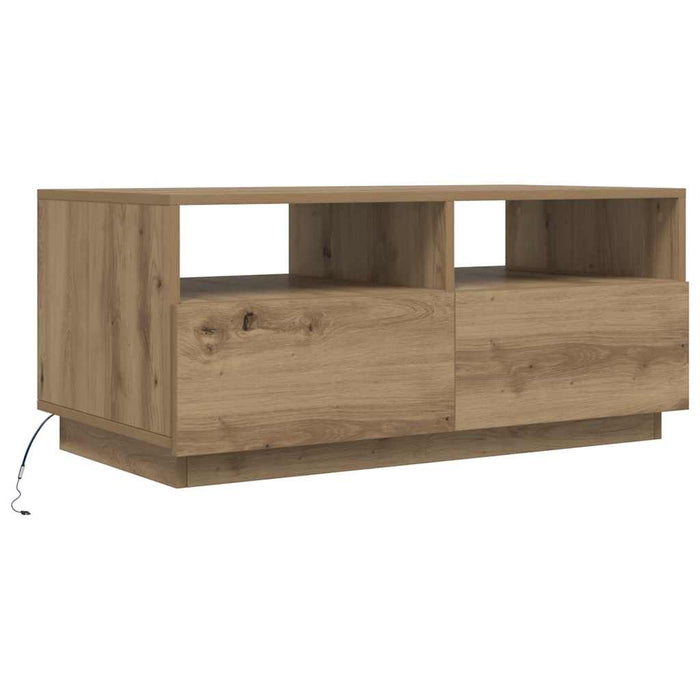 Măsuță de cafea cu lumini LED, stejar artizanal, 90x49x40 cm WALTI