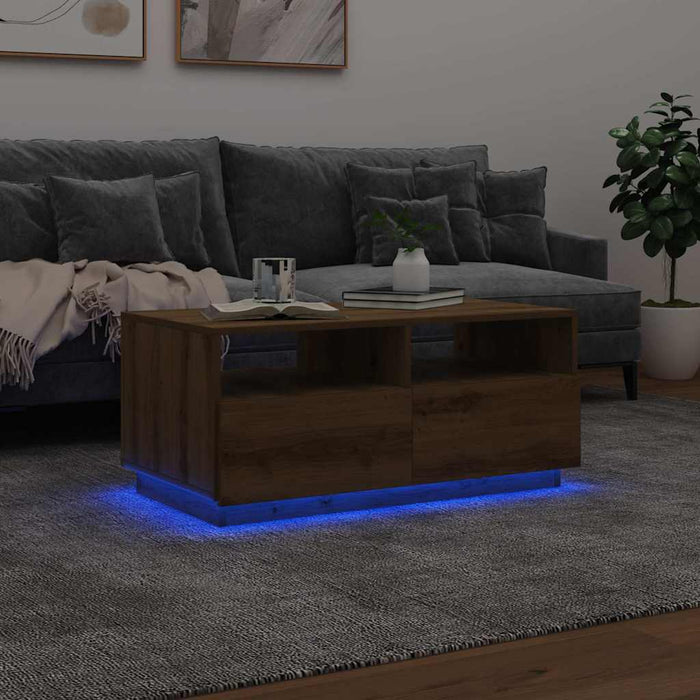 Măsuță de cafea cu lumini LED, stejar artizanal, 90x49x40 cm WALTI