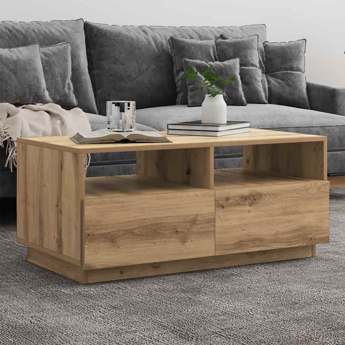 Măsuță de cafea cu lumini LED, stejar artizanal, 90x49x40 cm WALTI