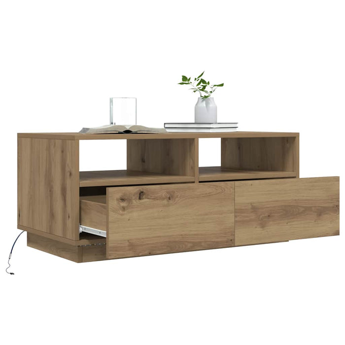 Măsuță de cafea cu lumini LED, stejar artizanal, 90x49x40 cm WALTI