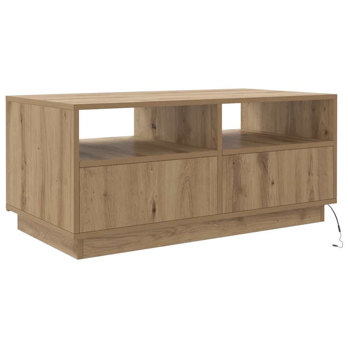 Măsuță de cafea cu lumini LED, stejar artizanal, 90x49x40 cm WALTI