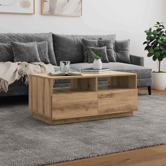 Măsuță de cafea cu lumini LED, stejar artizanal, 90x49x40 cm WALTI