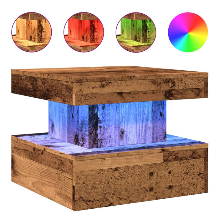 Măsuță de cafea cu lumini LED, lemn vechi, 50x50x40 cm - WALTI WALTI