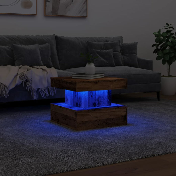 Măsuță de cafea cu lumini LED, lemn vechi, 50x50x40 cm - WALTI WALTI