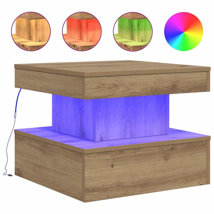 Măsuță de cafea cu lumini LED, stejar artizanal, 50x50x40 cm - WALTI WALTI
