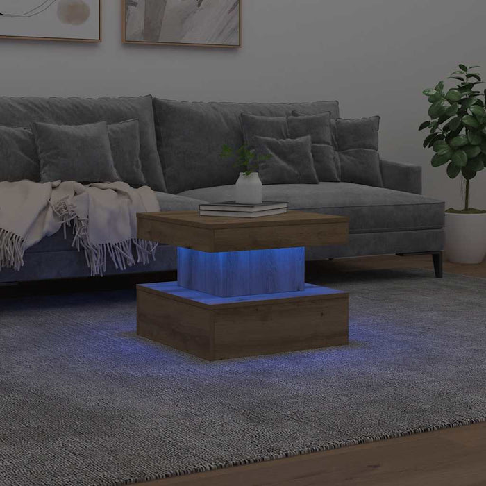 Măsuță de cafea cu lumini LED, stejar artizanal, 50x50x40 cm - WALTI WALTI