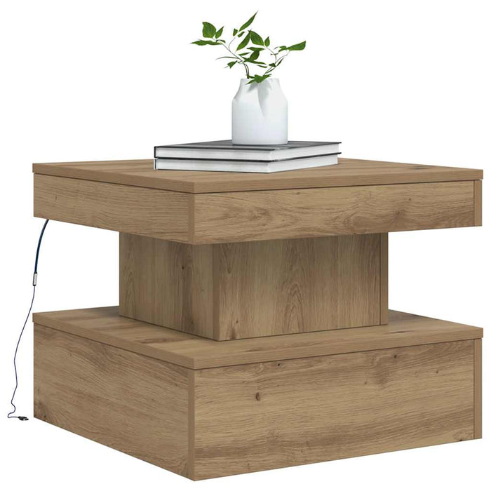 Măsuță de cafea cu lumini LED, stejar artizanal, 50x50x40 cm - WALTI WALTI