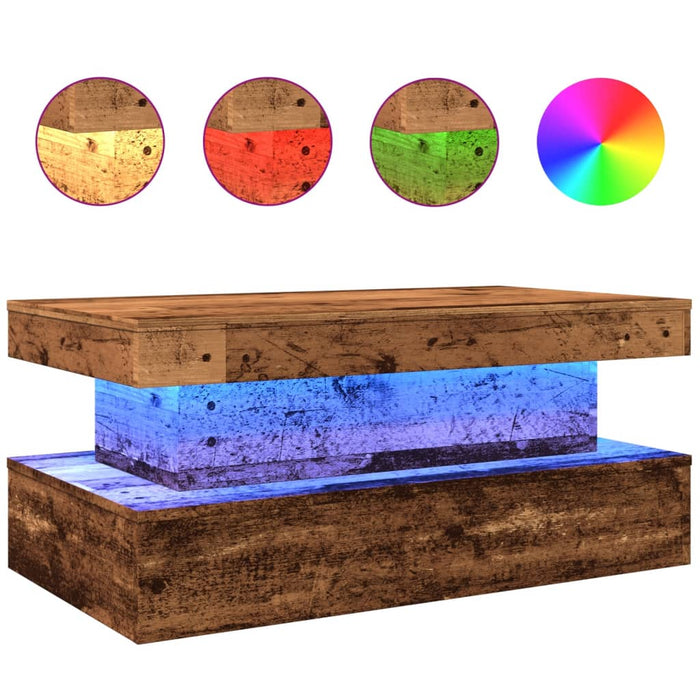 Măsuță de cafea cu lumini LED, lemn vechi, 90x50x40 cm WALTI