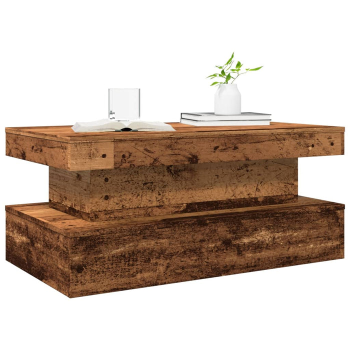 Măsuță de cafea cu lumini LED, lemn vechi, 90x50x40 cm WALTI