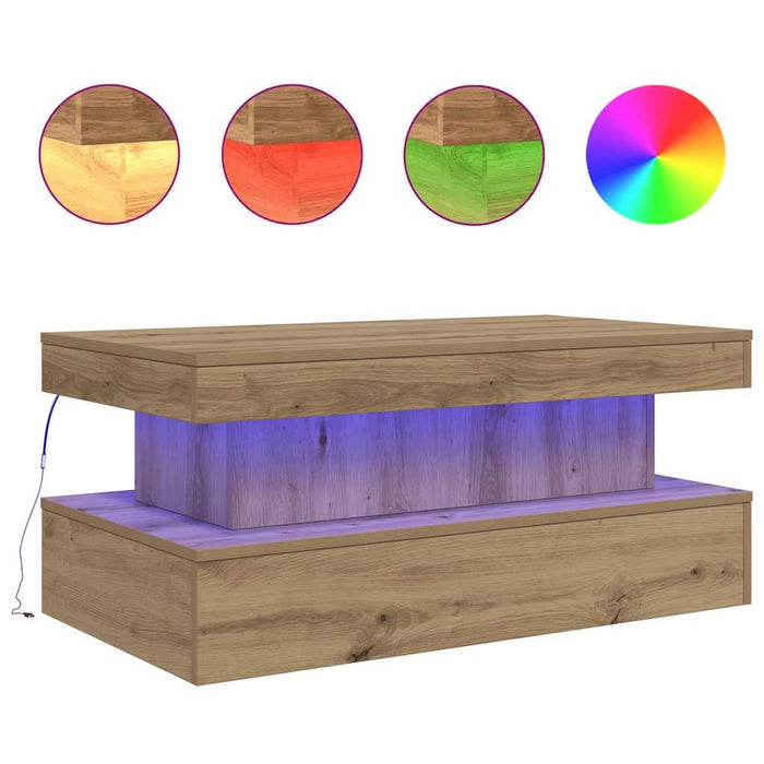 Măsuță de cafea cu lumini LED, stejar artizanal, 90x50x40 cm - WALTI WALTI