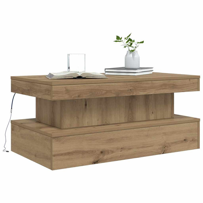 Măsuță de cafea cu lumini LED, stejar artizanal, 90x50x40 cm - WALTI WALTI