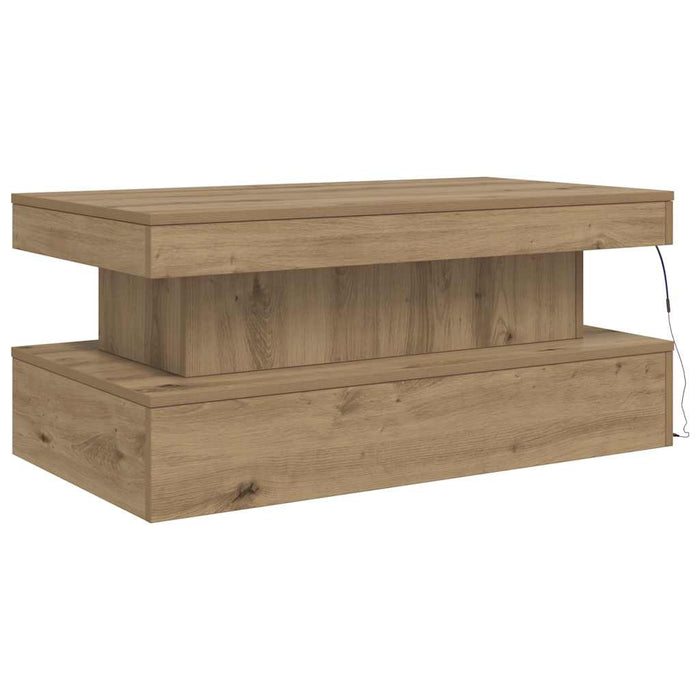 Măsuță de cafea cu lumini LED, stejar artizanal, 90x50x40 cm - WALTI WALTI
