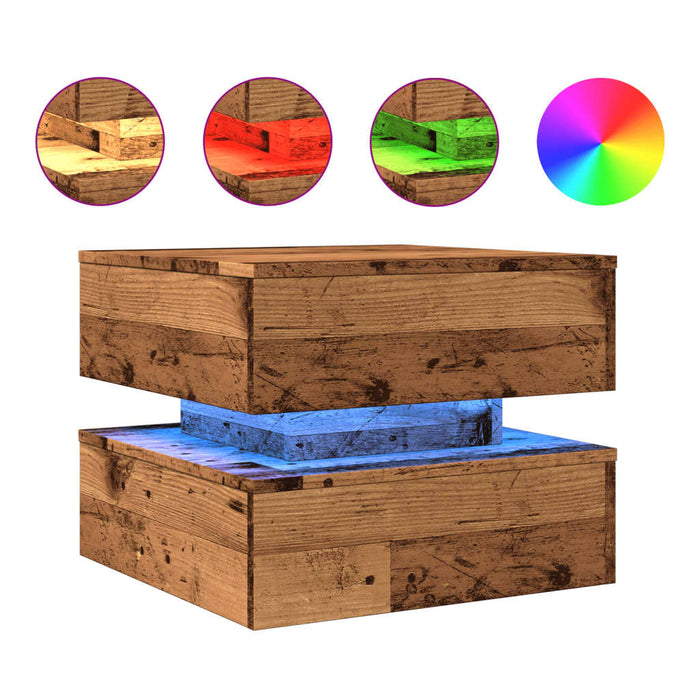 Măsuță de cafea cu lumini LED, lemn vechi, 50x50x40 cm - WALTI WALTI