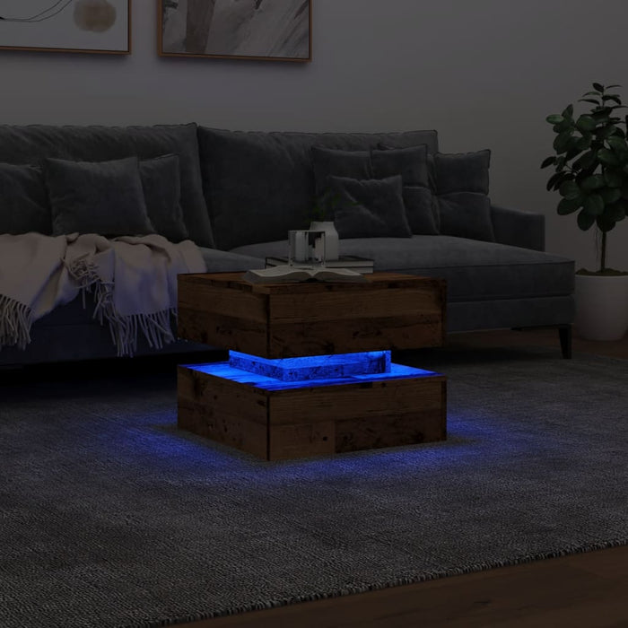 Măsuță de cafea cu lumini LED, lemn vechi, 50x50x40 cm - WALTI WALTI