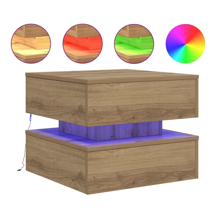 Măsuță de cafea cu lumini LED, stejar artizanal, 50x50x40 cm - WALTI WALTI