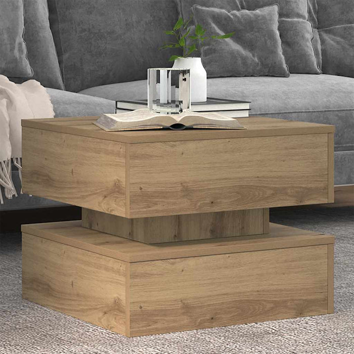 Măsuță de cafea cu lumini LED, stejar artizanal, 50x50x40 cm - WALTI WALTI