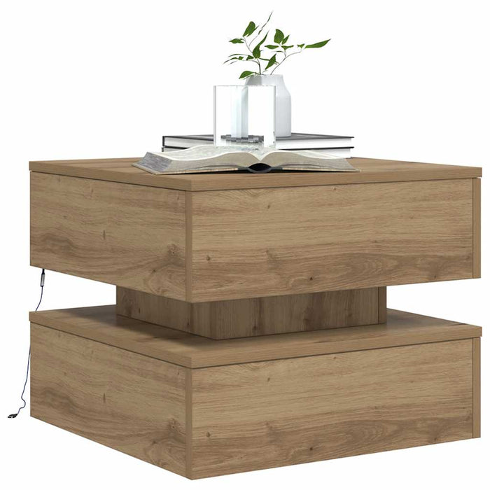 Măsuță de cafea cu lumini LED, stejar artizanal, 50x50x40 cm - WALTI WALTI