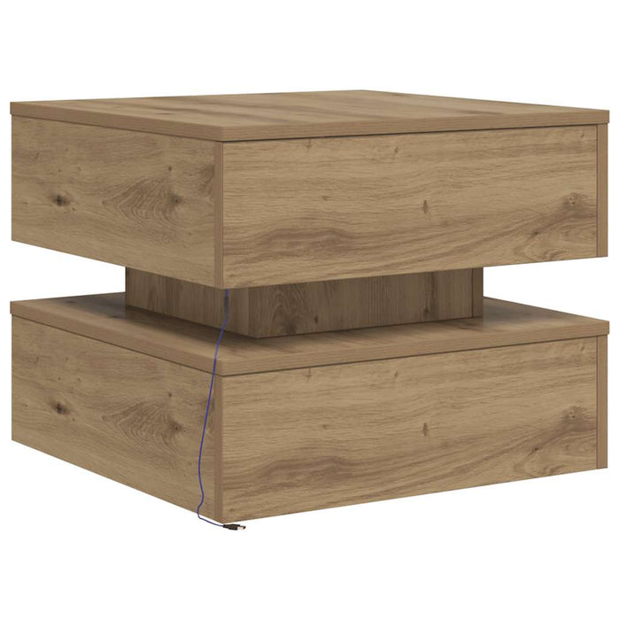 Măsuță de cafea cu lumini LED, stejar artizanal, 50x50x40 cm - WALTI WALTI
