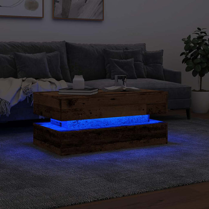 Măsuță de cafea cu lumini LED, lemn vechi, 90x50x40 cm - WALTI WALTI