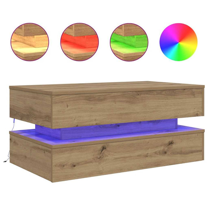Măsuță de cafea cu lumini LED, stejar artizanal, 90x50x40 cm - WALTI WALTI