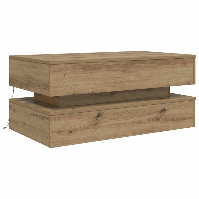Măsuță de cafea cu lumini LED, stejar artizanal, 90x50x40 cm - WALTI WALTI