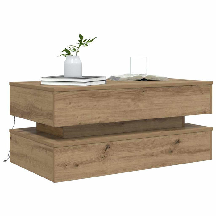 Măsuță de cafea cu lumini LED, stejar artizanal, 90x50x40 cm - WALTI WALTI