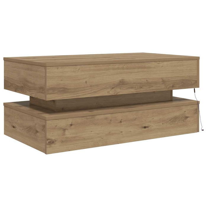Măsuță de cafea cu lumini LED, stejar artizanal, 90x50x40 cm - WALTI WALTI