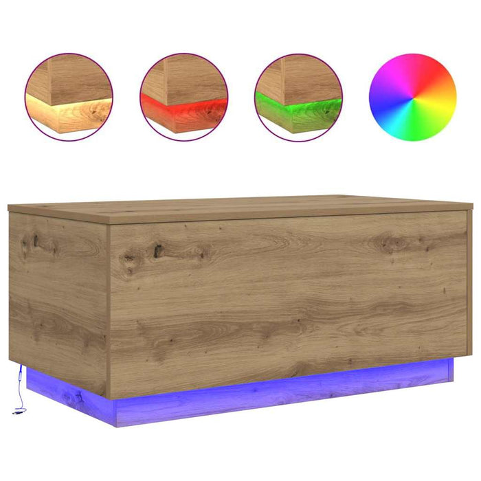 Măsuță de cafea cu lumini LED, stejar artizanal, 90x50x40 cm - WALTI WALTI