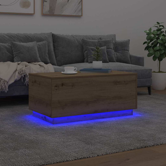 Măsuță de cafea cu lumini LED, stejar artizanal, 90x50x40 cm - WALTI WALTI