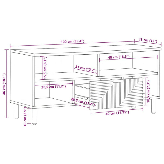 Dulap TV maro 100x33x46 cm lemn masiv de mango - WALTI WALTI