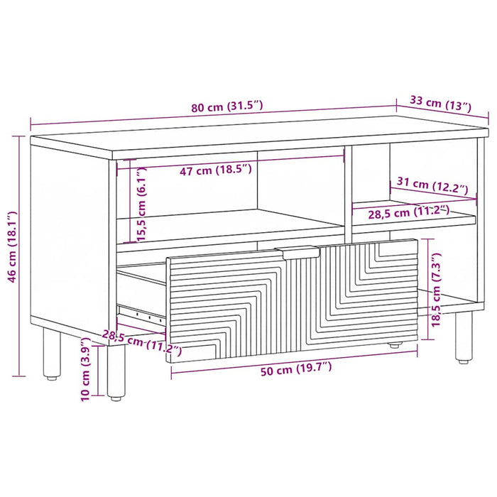 Dulap TV maro 80x33x46 cm lemn masiv de mango - WALTI WALTI