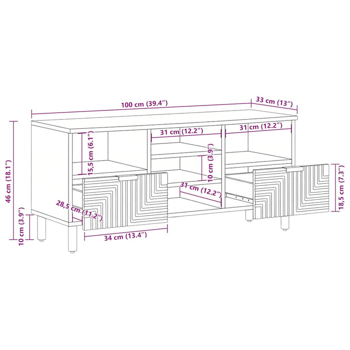 Dulap TV maro 100x33x46 cm lemn masiv de mango - WALTI WALTI
