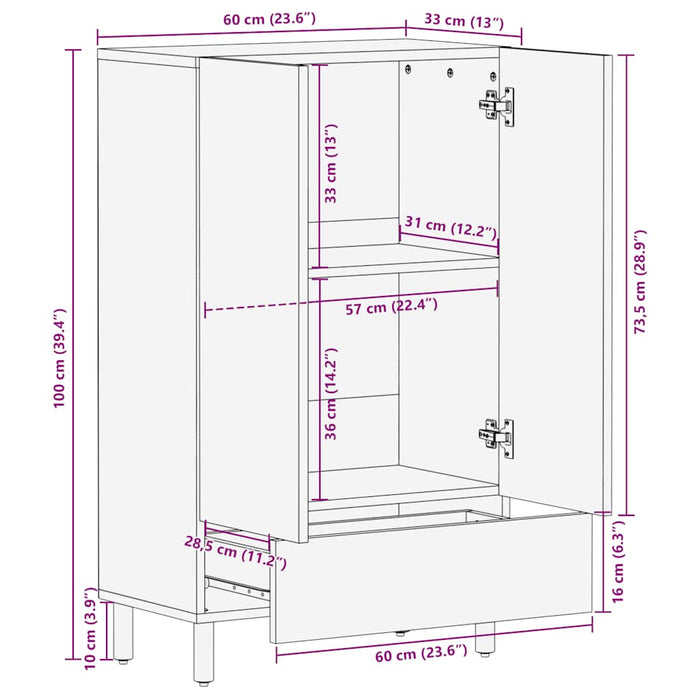 Dulapul maro 60x33x100 cm lemn masiv de mango - WALTI WALTI