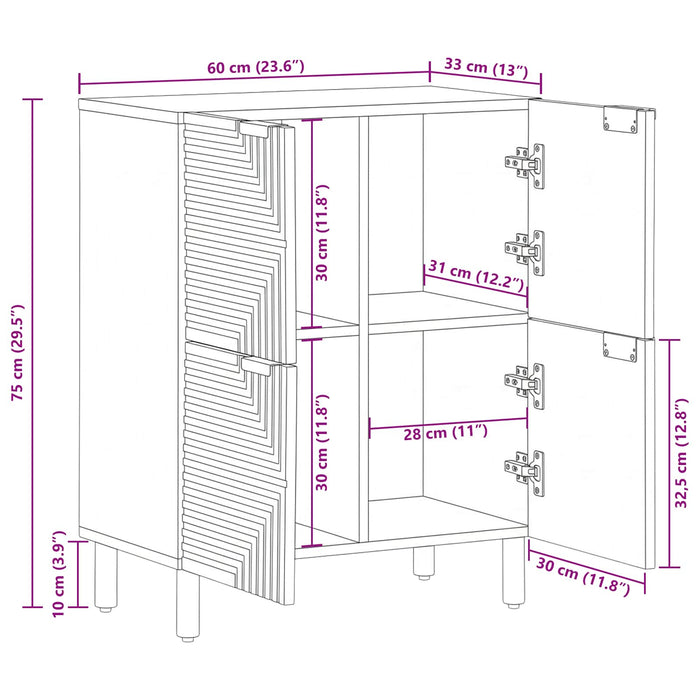 Bufet cu raft cu ușă Maro 60 x 33,5 x 75 cm Lemn de mango solid WALTI