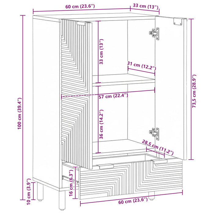 Bufet cu sertar Maro 60 x 33 x 100 cm Lemn de mango solid WALTI