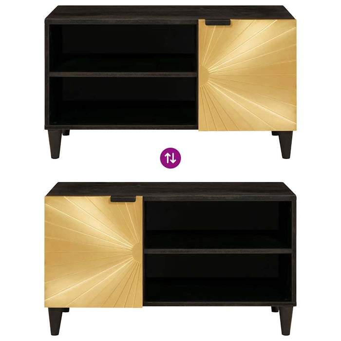 Cabinet TV Negru și Aur 80 x 33 x 46 cm Lemn masiv de mango - WALTI WALTI