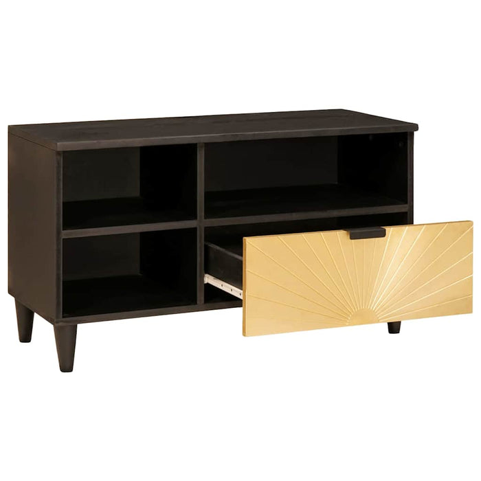 Cabinet TV Negru și Aur 80 x 33 x 46 cm Lemn masiv de mango - WALTI WALTI