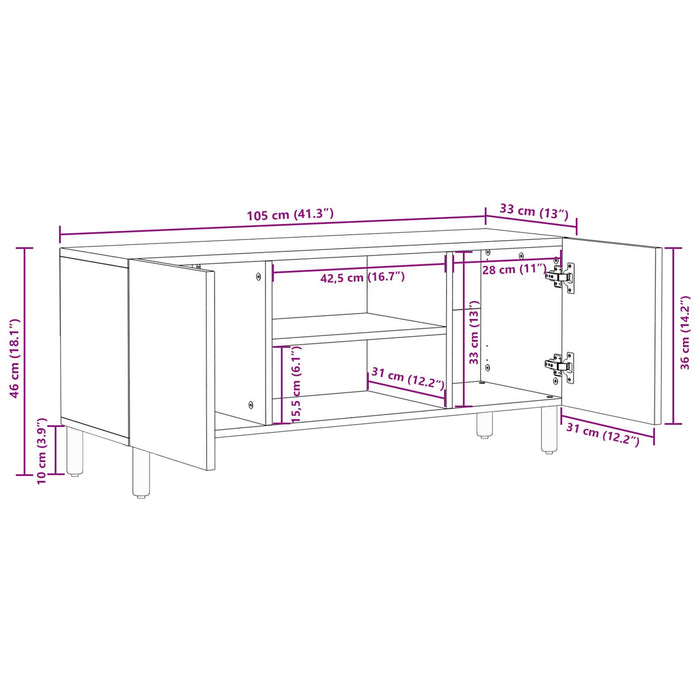 Cabinet TV cu raft cu ușă Finisaj Alb Spălat 105 x 33 x 46 cm - WALTI WALTI