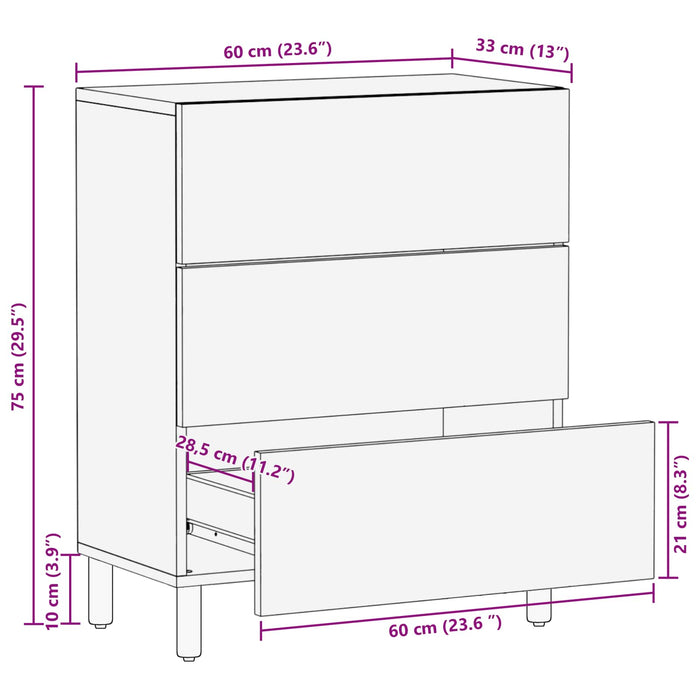 Bufet Finisaj Alb Spălat 60 x 33 x 75 cm Lemn de mango solid - WALTI WALTI